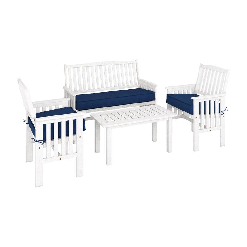CorLiving Miramar Natural Hardwood Outdoor Patio Set, 4pc - White