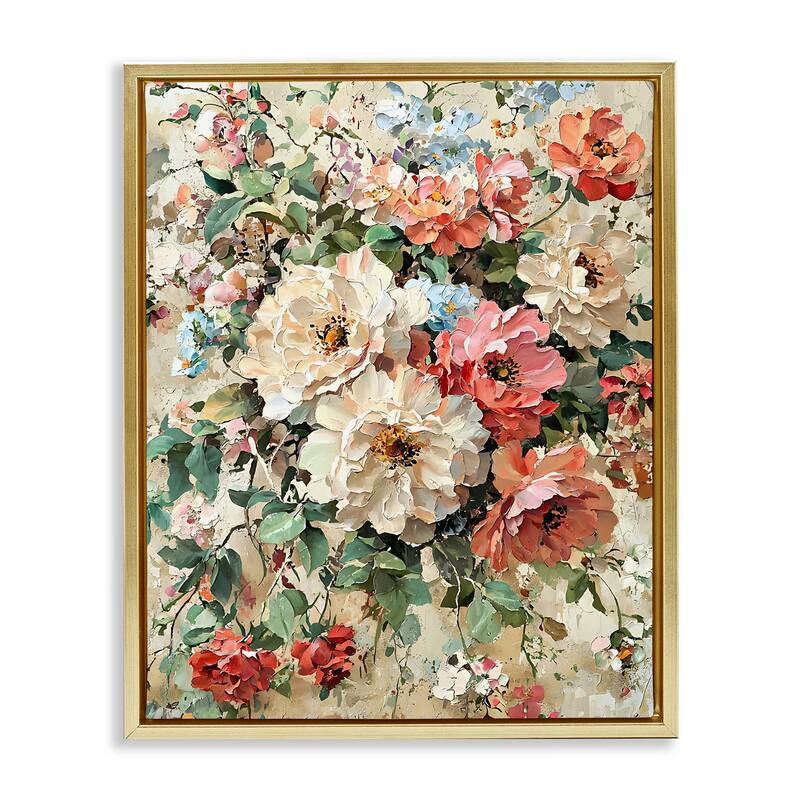 Stupell Aged Abstract Flowers Framed Floater Canvas Wall Art Design By Franklyn Gregory - 17 x 21 - Gold