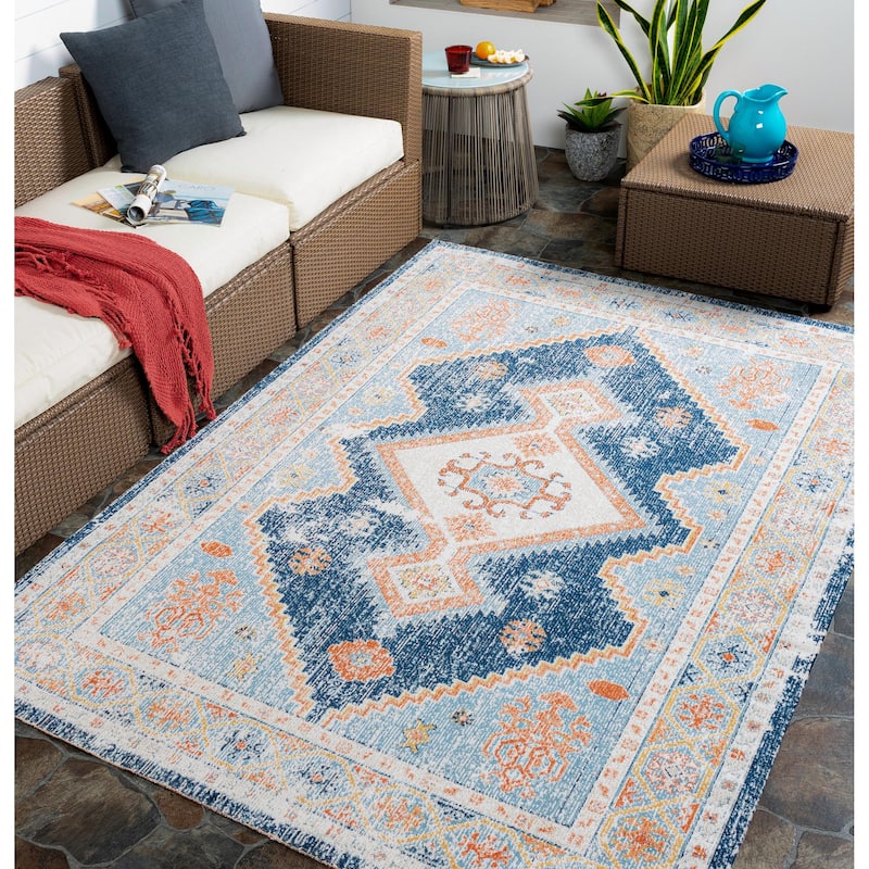 Livabliss Huntington Beach Bohemian Tribal Indoor / OutdoorArea Rug - 6'7" x 9' - Dark Blue