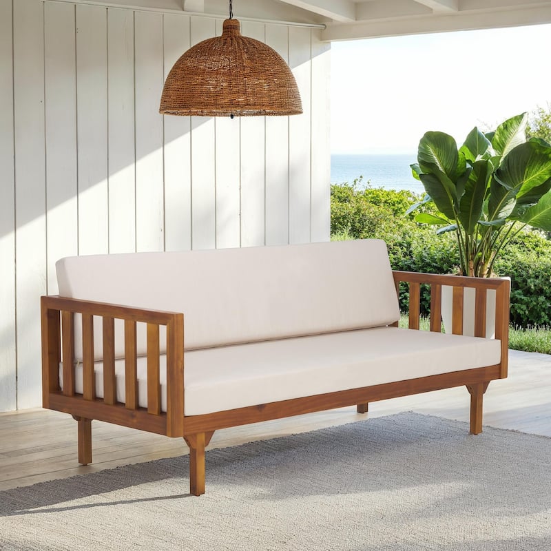 SAFAVIEH Outdoor Living Napoli 3-Seater Bench - 28"W x 68"D x 24"H - Teak Brown/Cream