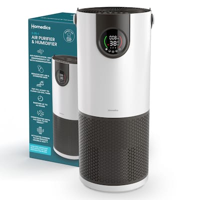 Homedics 2-In-1 Cool Mist Humidifier and Air Purifier, Air Quality Sensor, Auto Mode, Stylish Tower Design, Medium-Large Rooms