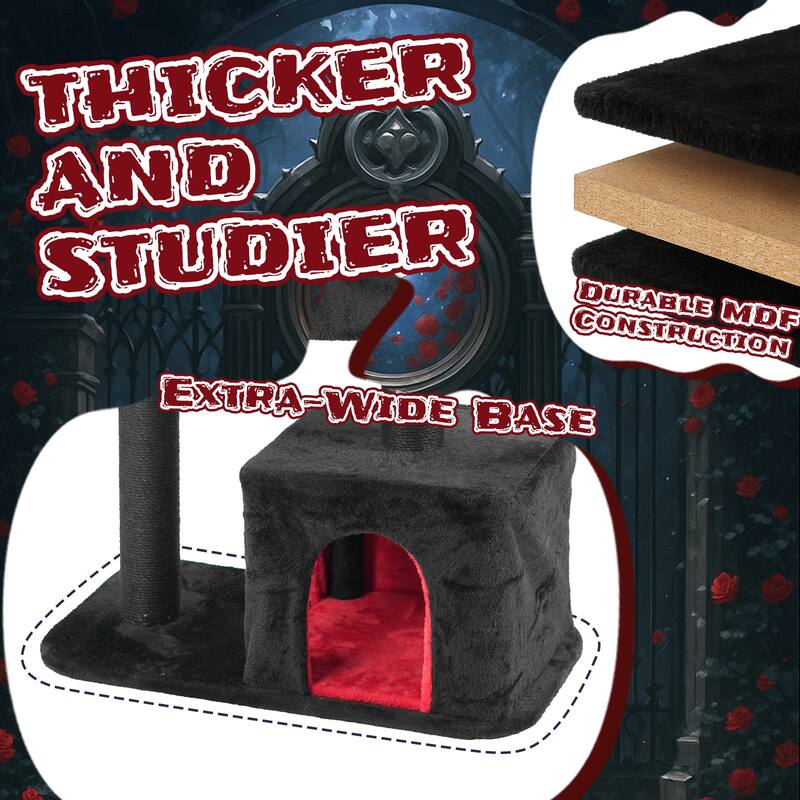 44" Gothic Cat Tree Tower with Condo, Coffin, Scratching Posts & Toys - 26.8 x 15.7 x 44.5 In
