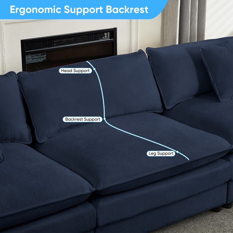 Mixoy 77''L-Shaped Modular Deep Seat Sofa, Modern Chenille Loveseat Cloud Sofa with Ottoman and Thickened Cushions