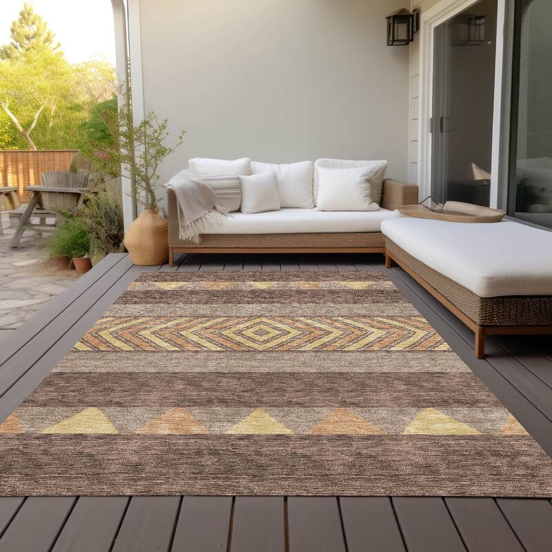 Machine Washable Indoor/ Outdoor Global Boho Chantille Rug - Brown - 5' x 7'6"
