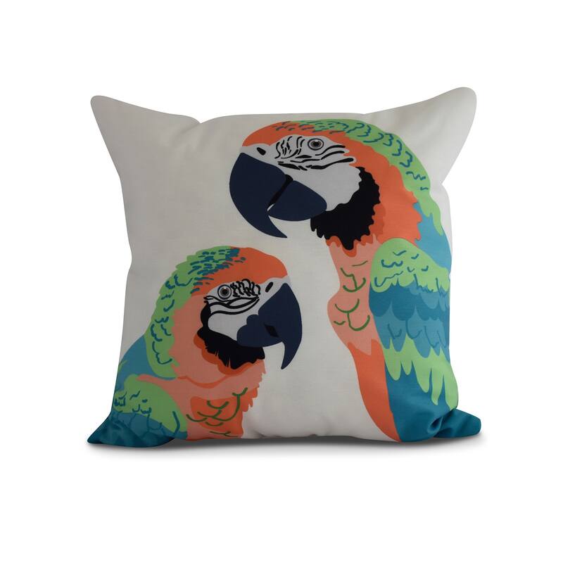 18 x 18 Inch Macaw Close Up Animal Print Outdoor Pillow - Orange
