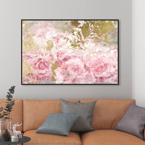 Oliver Gal 'Pink and Gold Camellias' Floral and Botanical Wall Art Framed Canvas Print Florals - Pink, Gold