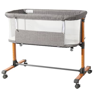 Grey 150D Encrypted Cationic Fabric Portable Baby Cradle with Iron Frame and Wheels - 92 x 55 x 85cm