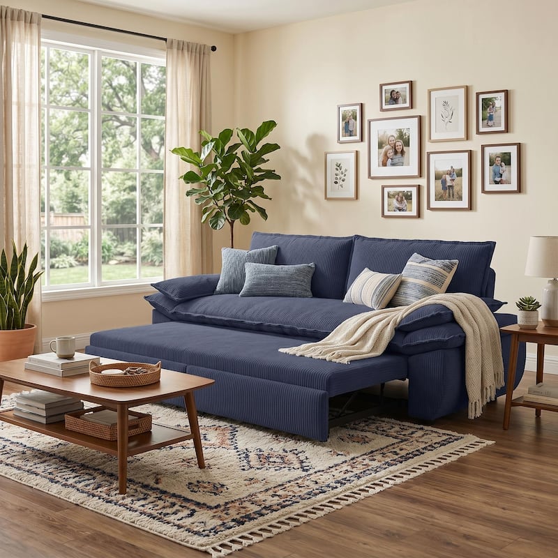 Homy Casa 73.2''/94.5" Queen/King Pull Out Sofa Bed, 3-in-1 Corduroy/Velvet Sleeper Couch