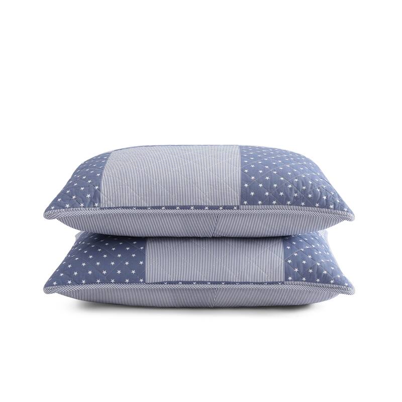 Tommy Hilfiger Ithaca Stargaze Patchwork Blue Cotton Reversible Quilt Set