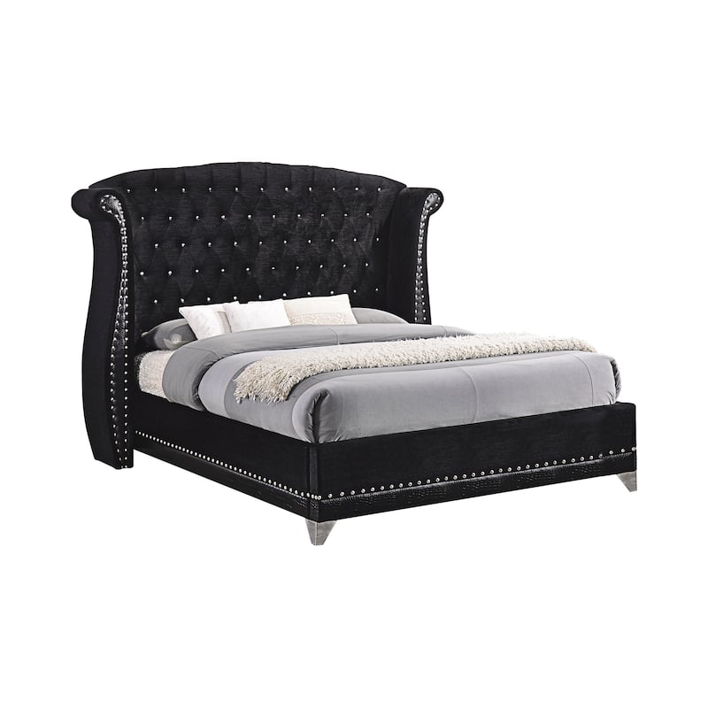 Tamsin Black Wingback Upholstered Bed - Queen