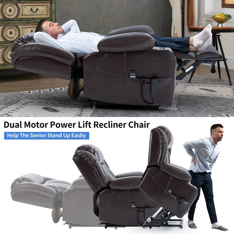 Oversized Faux Leather Power Lift Recliner with Massage & Heating