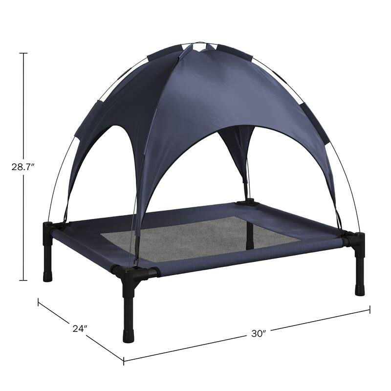 Blue Steel Frame Elevated Dog Bed with Canopy & Non-Slip Feet - Indoor/Outdoor Puppy Cot for Pets