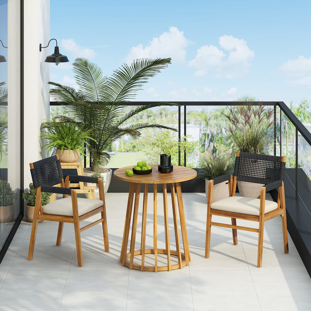 Christopher Knight Home - Outdoor 3-Piece Acacia Wood Dining Set with Cushions