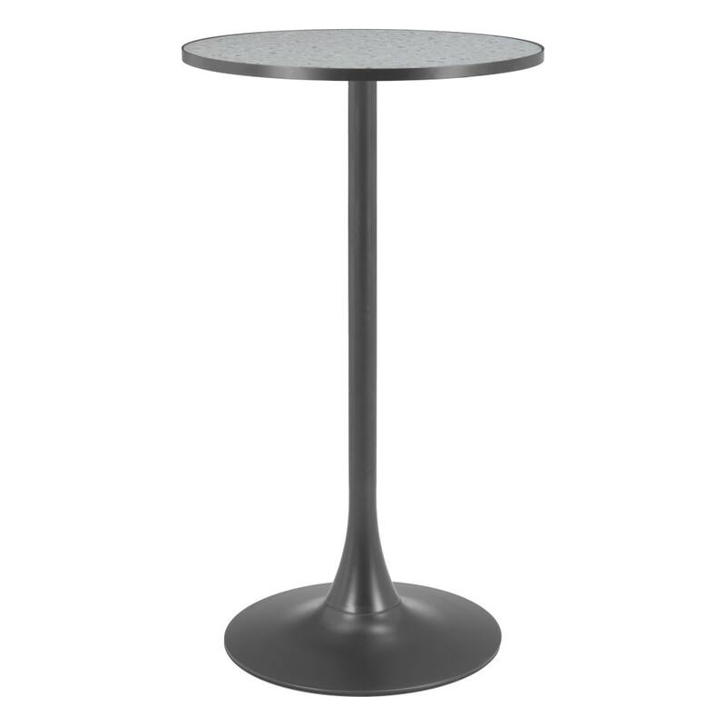 HomeRoots 24" Gray and Black Faux Terrazzo and Steel Rounded Bar Table - 24.00 in. x 41.70 in. x 24.00 in.