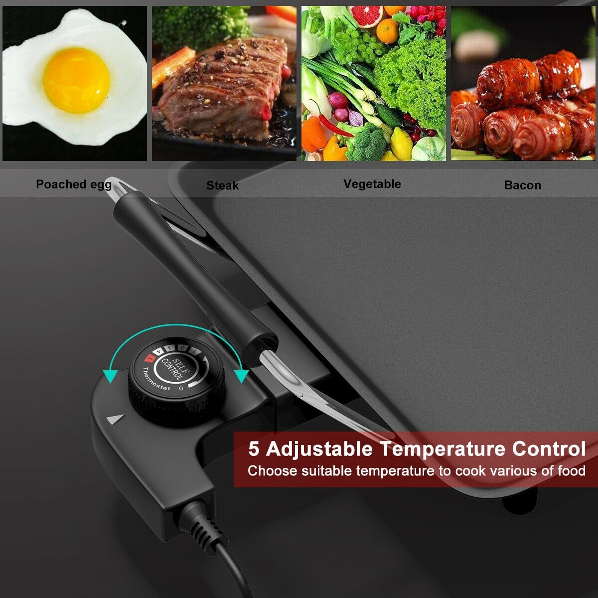 Teppanyaki Grill L, 68x28cm 1500W Indoor or Out Electric Smokeless Table Top Grill Adjustable Temperature Non-Stick BBQ Griddle