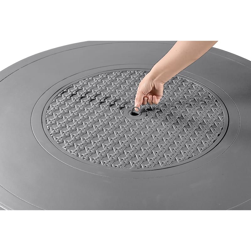 Round 44 in. x 44 in. Aluminum Propane Fire Pit Table with Glass Beads, Two Covers, Lid, 57,000 BTUs - N/A