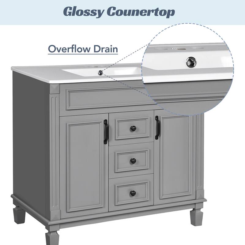 Roomfitters 36" Vanity with Sink and Mirror, Cabinet with 2 Doors and 2 Drawers, Royal Blue Modern Storage Set