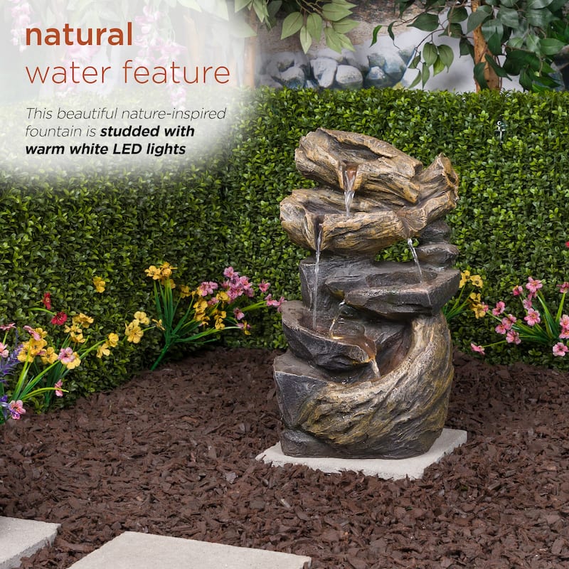 Cascading Rock Fountain with Warm White LED