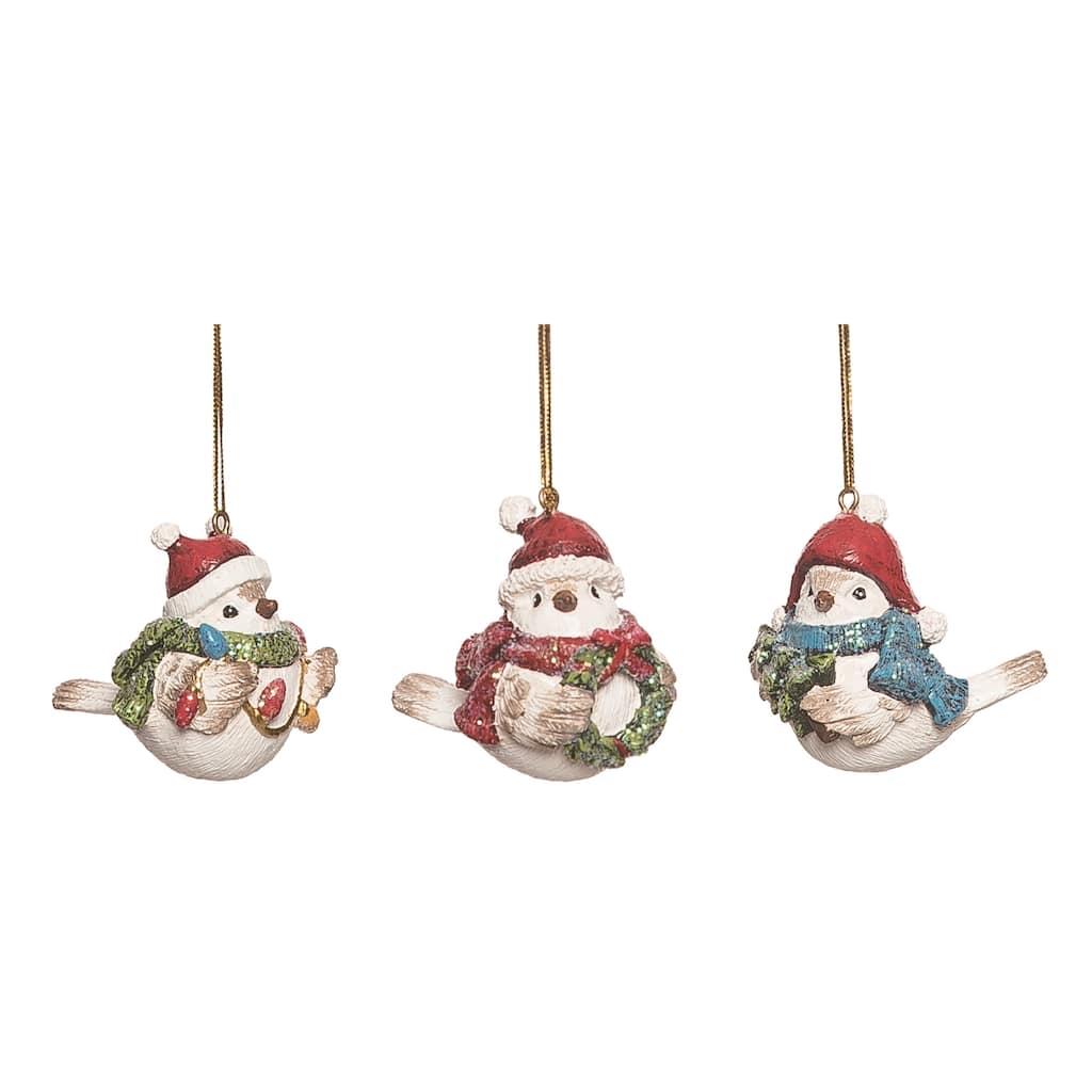 Transpac Resin Festive Hat Bird Ornament Set of 3 Christmas Home Decorations