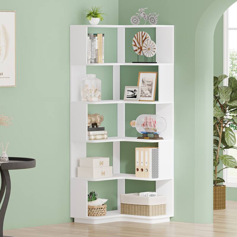 6-Tier Corner Bookshelf and Bookcase, Modern Corner Shelves for Home Office, Living Room