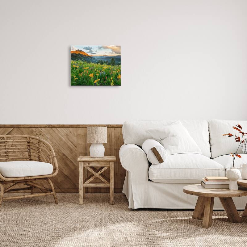 Stupell Open Wildflower Fields Cloudy Sunrise Mountain Landscape Canvas Wall Art - Multi-Color