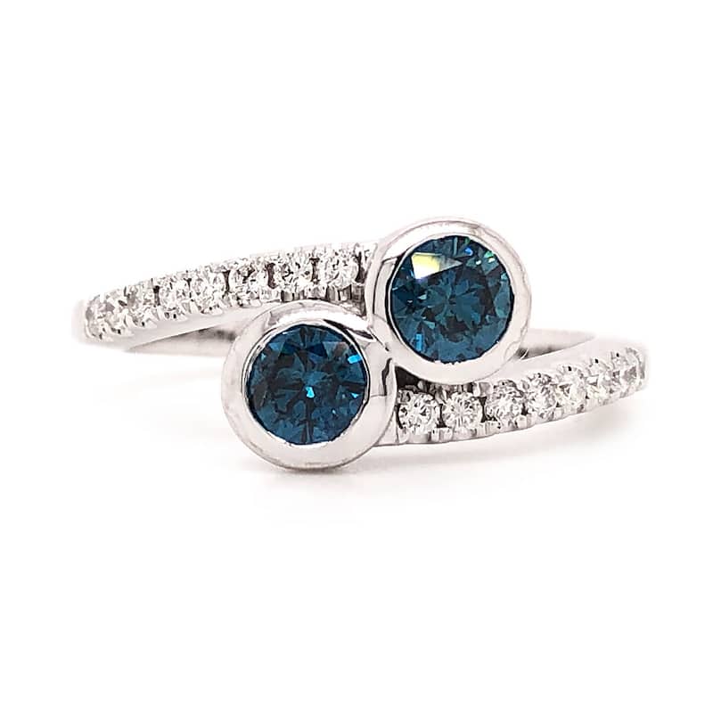 Auriya 14k Gold 3/4ctw Round Bezel-set 2 Stone Blue Diamond Engagement Ring (H-I, SI2-SI3) - White - 4