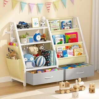 3-Tier Kids Bookshelf and Toy Organizer, Bookcase with Toy Bins