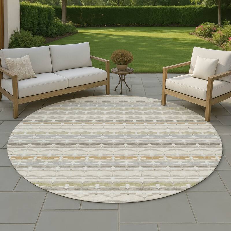Machine Washable Indoor/ Outdoor Stripe Bramlage Chantille Rug - Ivory - 8' x 8'