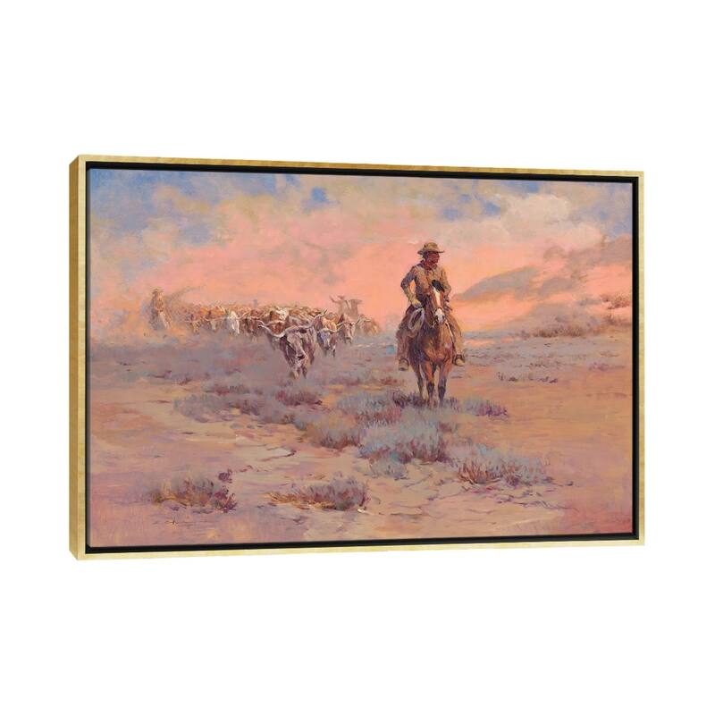 iCanvas "Long Horns" by Ernest Chiriacka Framed Canvas Print - Gold - 18x26