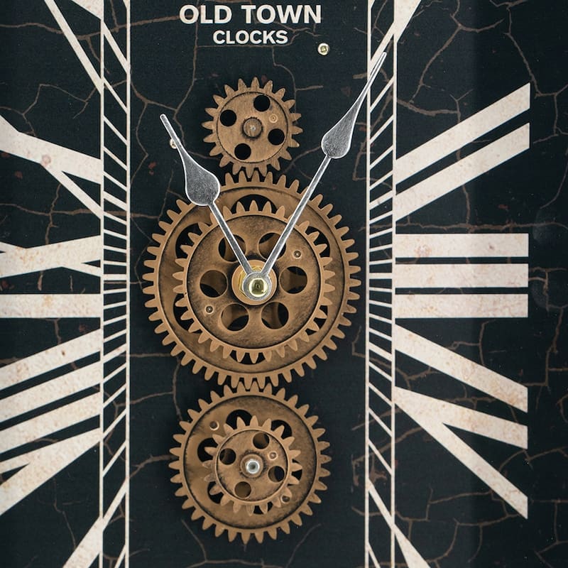 Decorative Black and Gold Roman Numeral Table Gear Clock