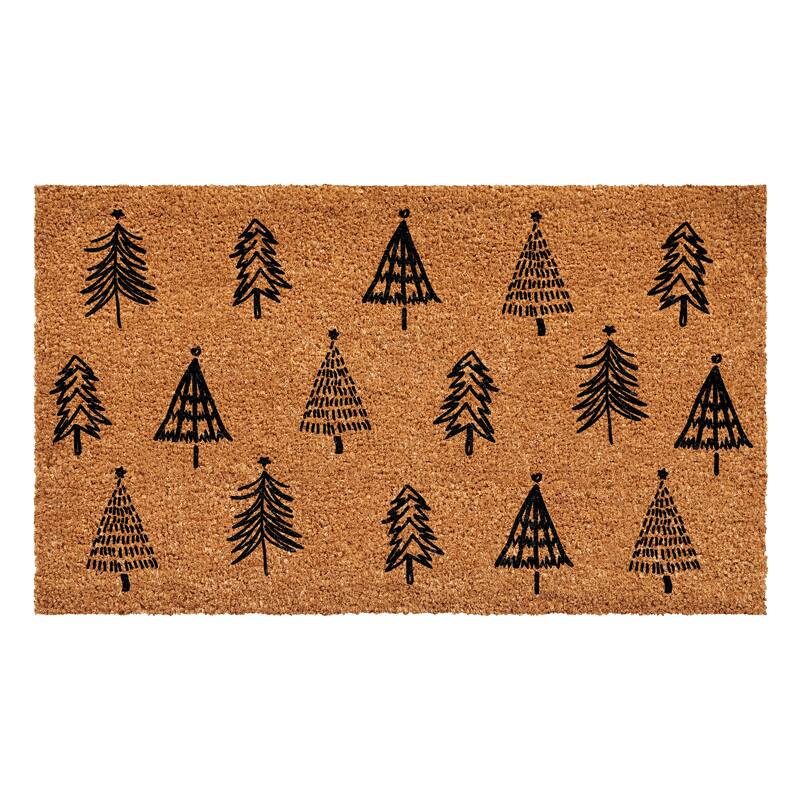 HomeRoots 24" X 36" Brown And Black Christmas Trees Outdoor Coir Door Mat - 24.00' X '36.00