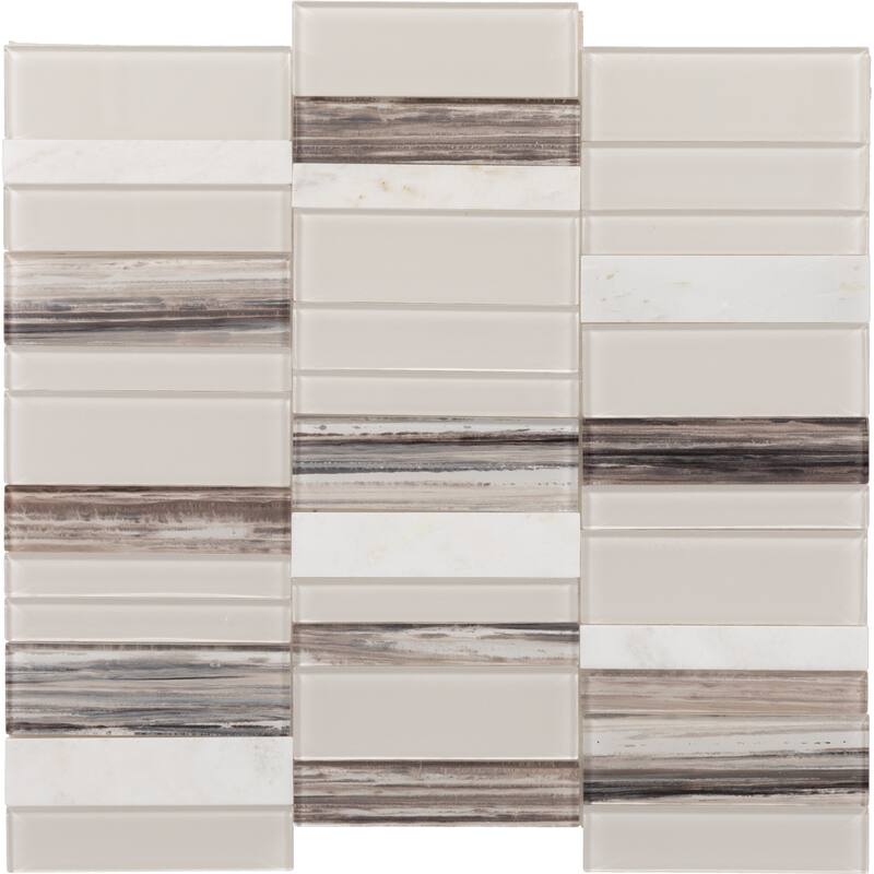 TileHQ 4" x Random Glass/Marble Peel and Stick Straight Stack Mosaic Tile (Set of 15) (13.35 SQFT Per Carton)