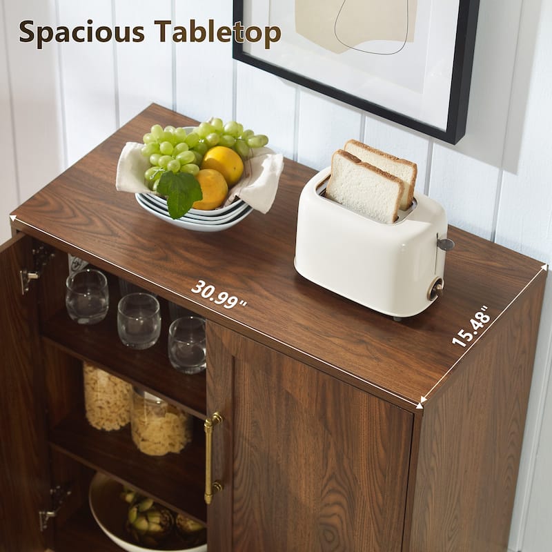 31" Modern Arched Recess Sideboard, Wood Kitchen Buffet, File Cabinet