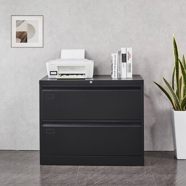 2 Drawer Lateral Filing Cabinet Large Deep Drawers Locked by Keys
