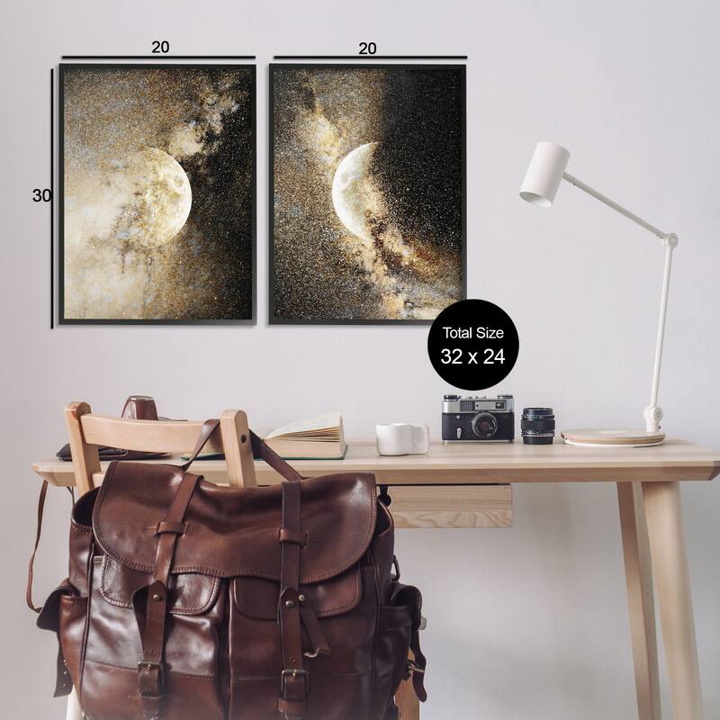 Stupell Moons with Starry Nebulas Framed Giclee Art Design By Gemma Bardot (Set of 2)