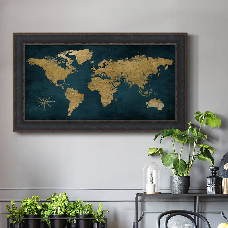 Navy Gold Map Premium Framed Canvas- Ready to Hang