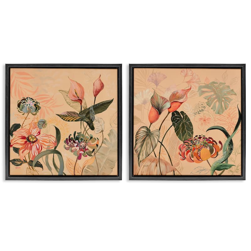 Stupell Elegant Flower Organics Framed Floater Canvas Wall Art Design By Dusza (Set of 2) - 25 x 25 - Black