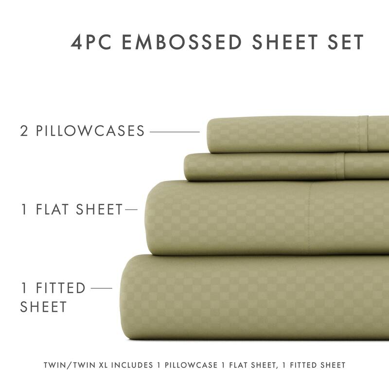 Soft Essentials Double Brushed Embossed Checkered 4PC Deep Pocket Bed Sheet Set
