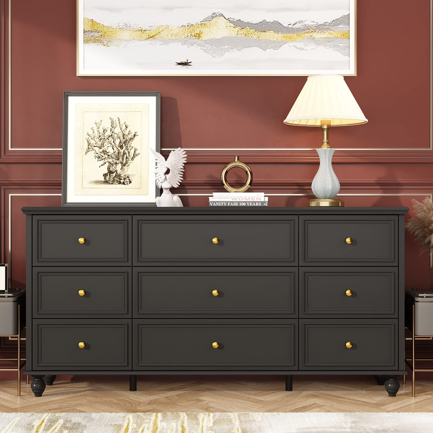 modern traditional dresser Four Hands Toulouse 9 Drawer Dresser