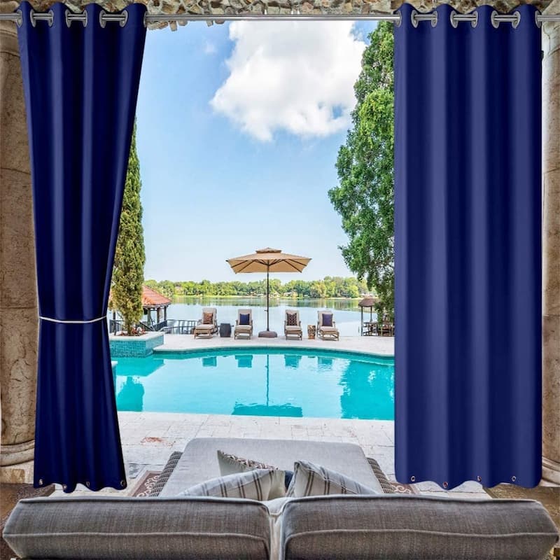DCP Indoor/Outdoor Navy Blue Curtain,Thermal Insulated Grommets on Top and Bottom - Navy Blue - 50"x84"