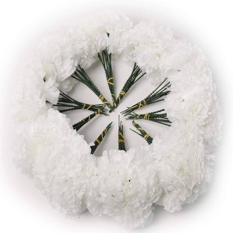 White Silk Carnation Picks, Artificial Flower Heads for Weddings