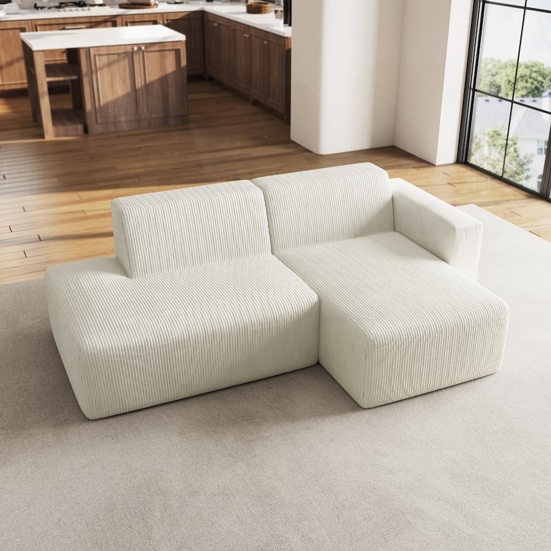 94" W Corduroy Upholstered Fully Sponge Molded Modular Sectional Sofa