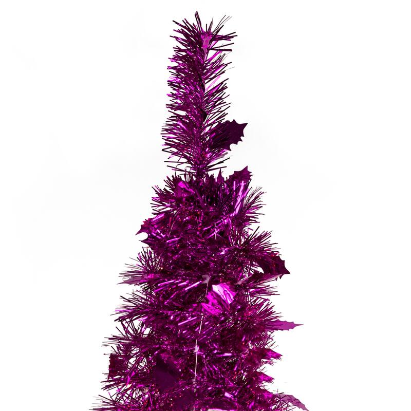 6' Pink Tinsel Pop-Up Artificial Christmas Tree Unlit