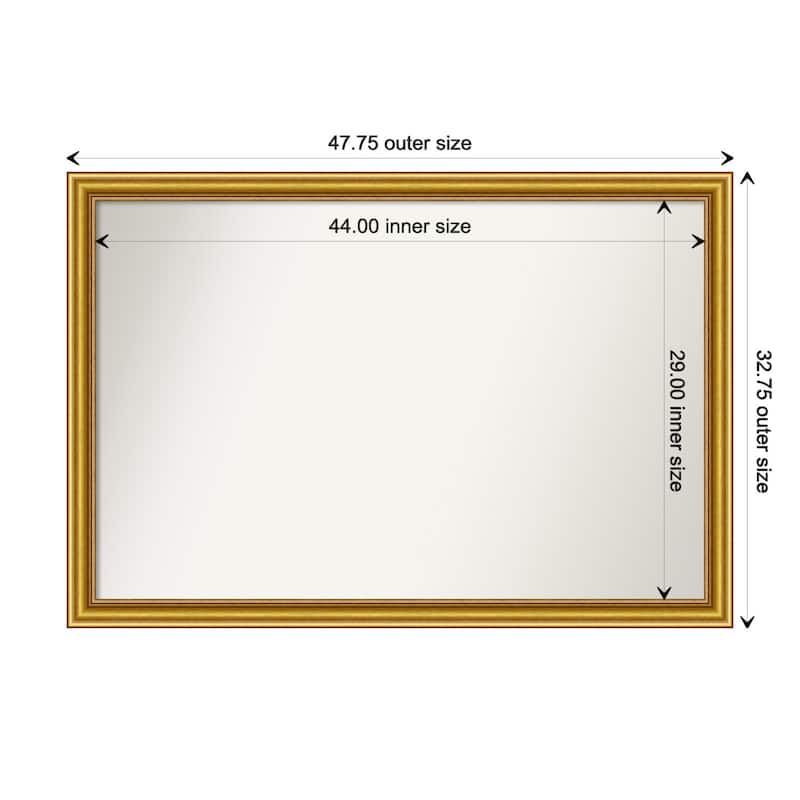 Townhouse Gold Framed Non-Beveled Custom Wall Mirror, Bathroom Vanity Mirror - Outer Size: 47.75 x 32.75