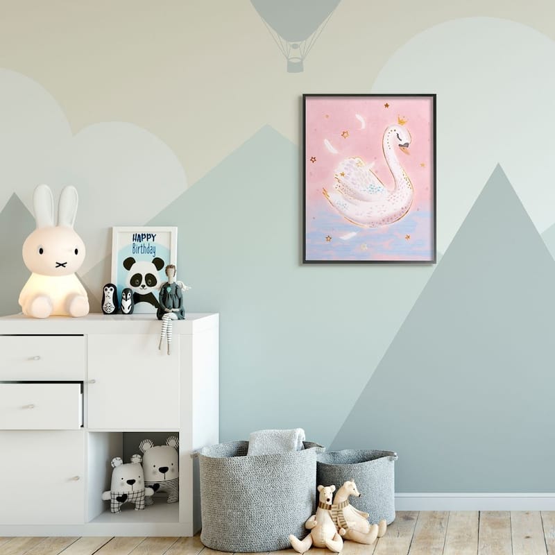 Stupell Princess Swan Lake Girl's Nursery Animal Illustration Framed Wall Art - Pink