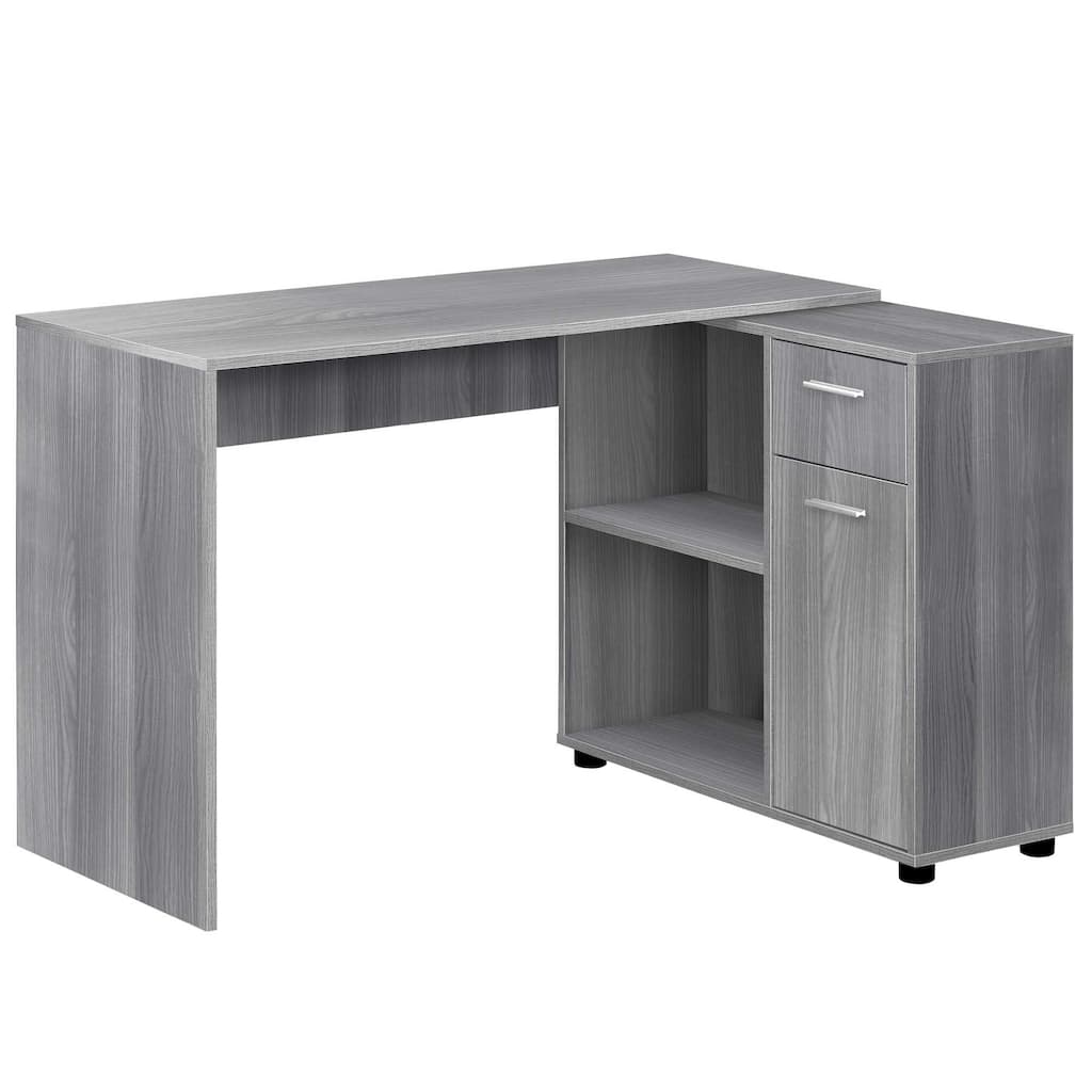 Wood L Shape Computer Desk with Drawers and Glossy Finish