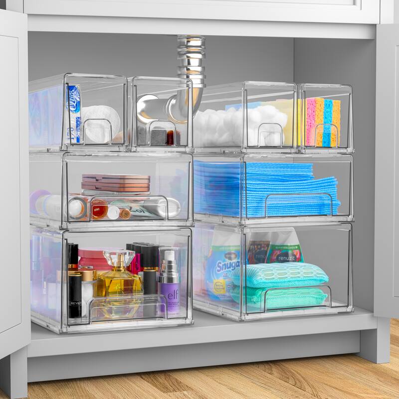 Sorbus Small Clear Stackable Storage Drawers, Plastic Organizer Bins with Handles, Stackable Pull-Out Storage Drawers