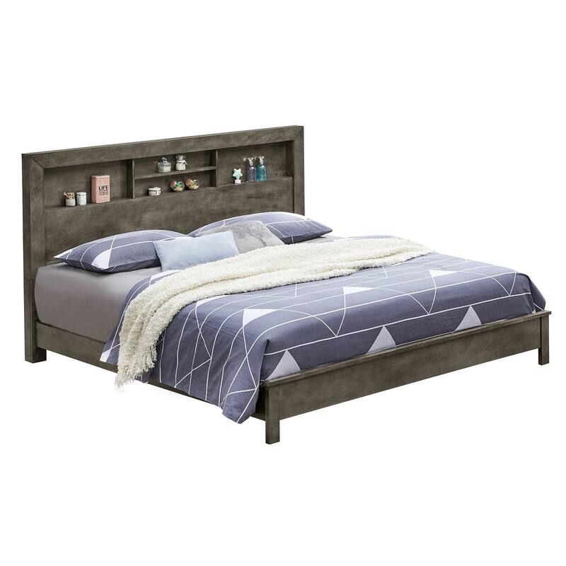 King Platform Bed with Storage Shelves - 87" - Gray