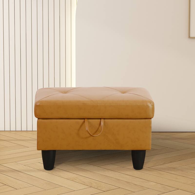 L-Shaped PU Leather Sofa & Chaise with Ottoman