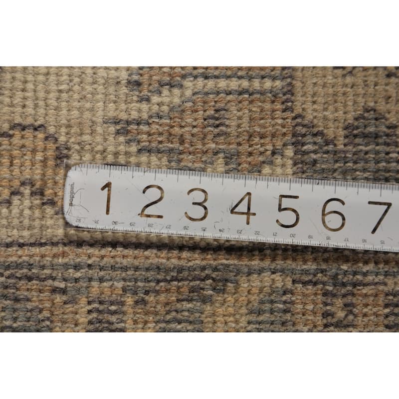 All-Over Ivory Oushak Area Rug Hand-Knotted Wool Carpet - 9'0"x 11'10"